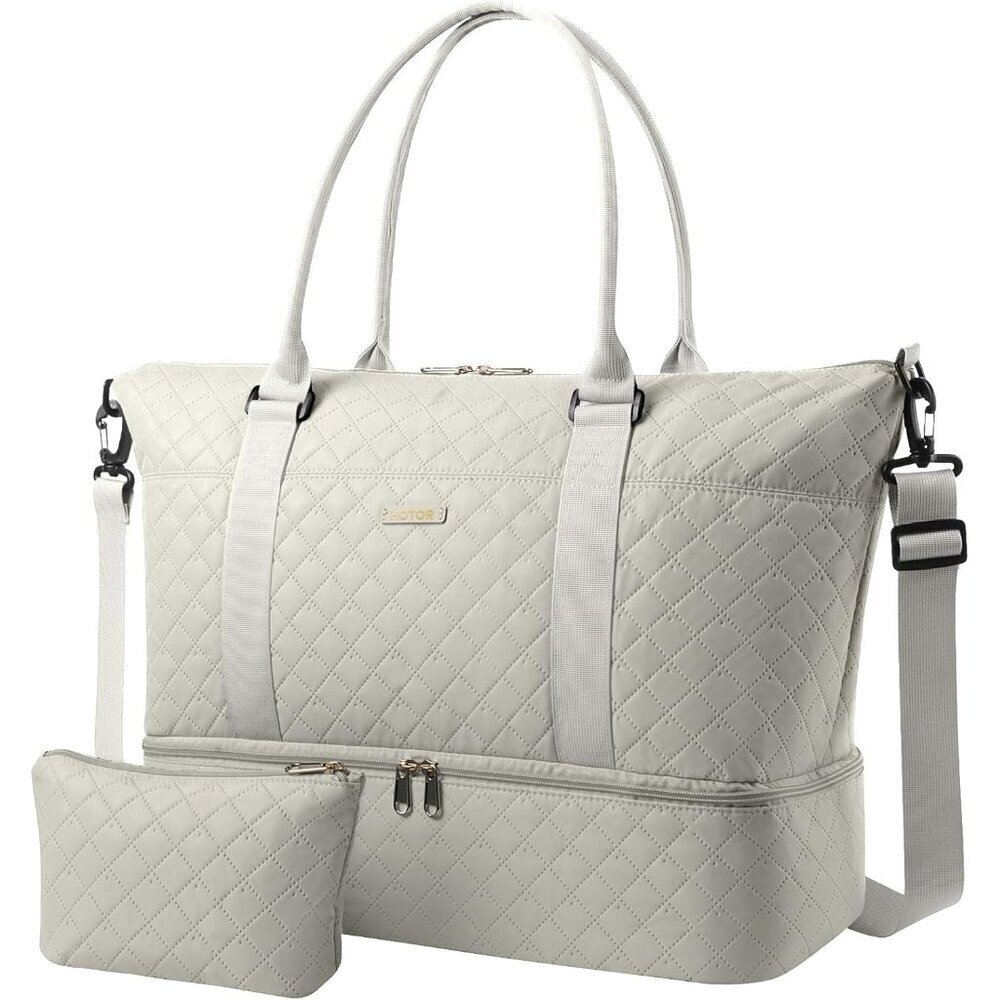 Hotor Women Beige Large Overnight with Shoe Compartment Travel Duffel Bag